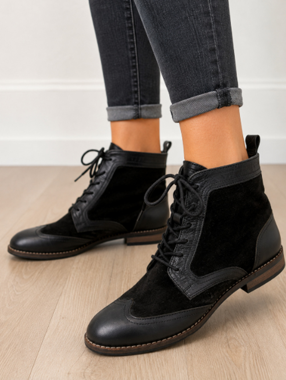 Dune London Gora Black Leather Suede Lace Up Ankle Boots Sz EU 40 US 9.5 Victori